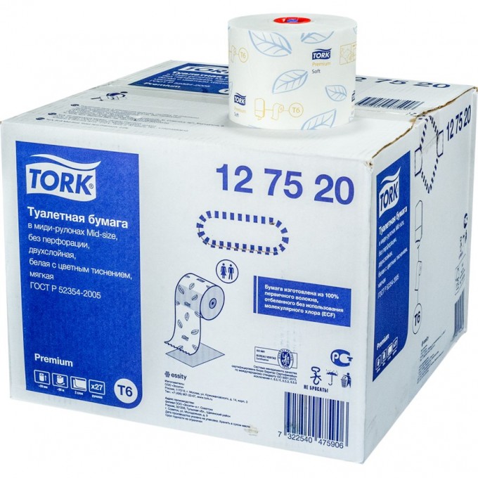 Бумага туалетная TORK PREMIUM 27 шт/уп 1/1 T-127520n